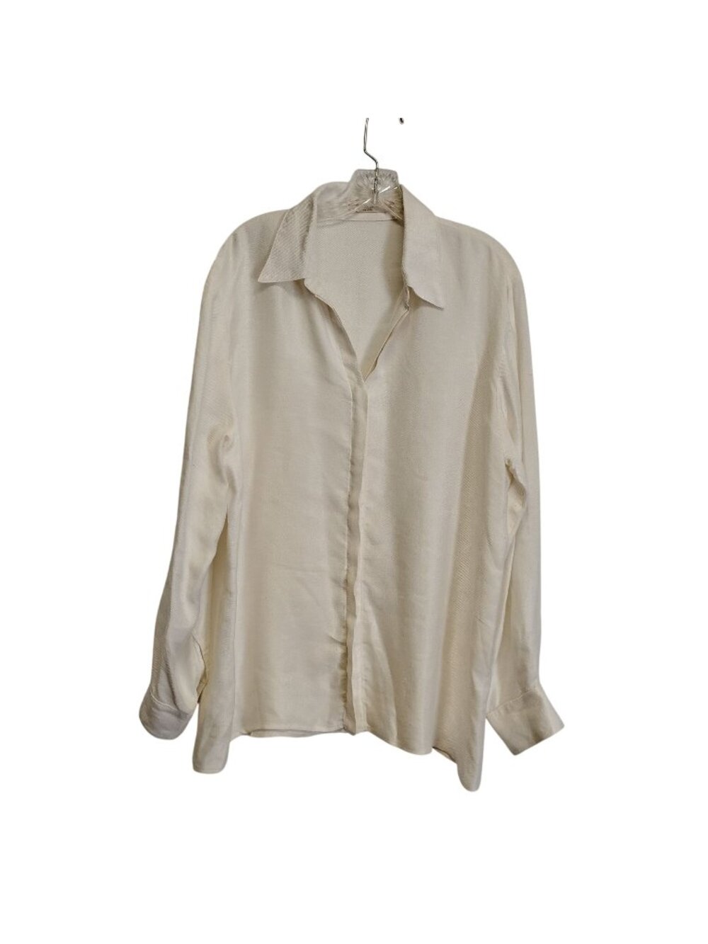Savannah Morrow Women M/L Oversized Cream Silky Hemp Bamboo Tunic Hidden Button